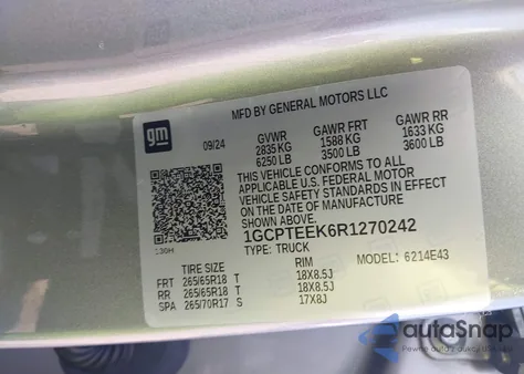 2024 Chevrolet Colorado 4Wd Trail Boss z USA, uszkodzony, nr VIN 1GCPTEEK6R1270242